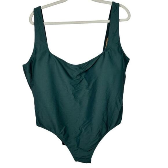 J. Crew Green Ribbed Square Neck One-Piece Swimsuit NWT Size 24 - Picture 4 of 13